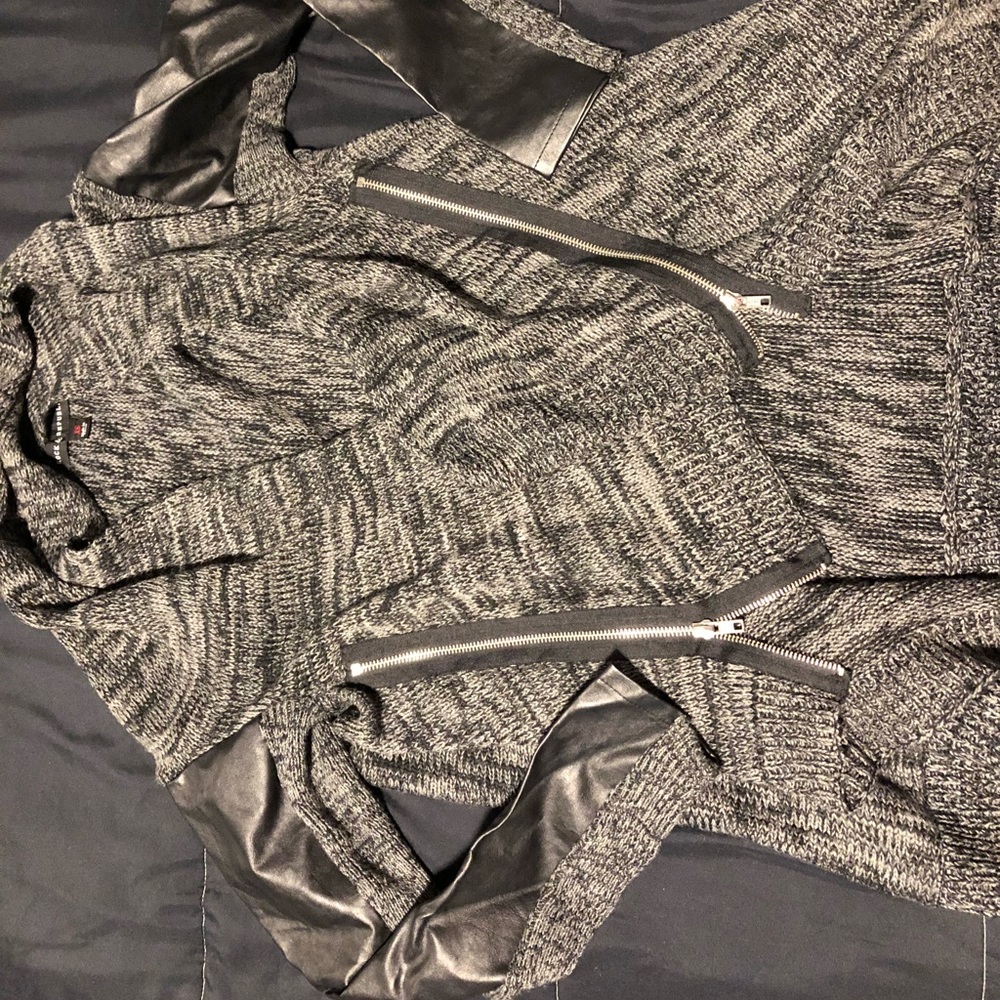 Knit & leather cardigan